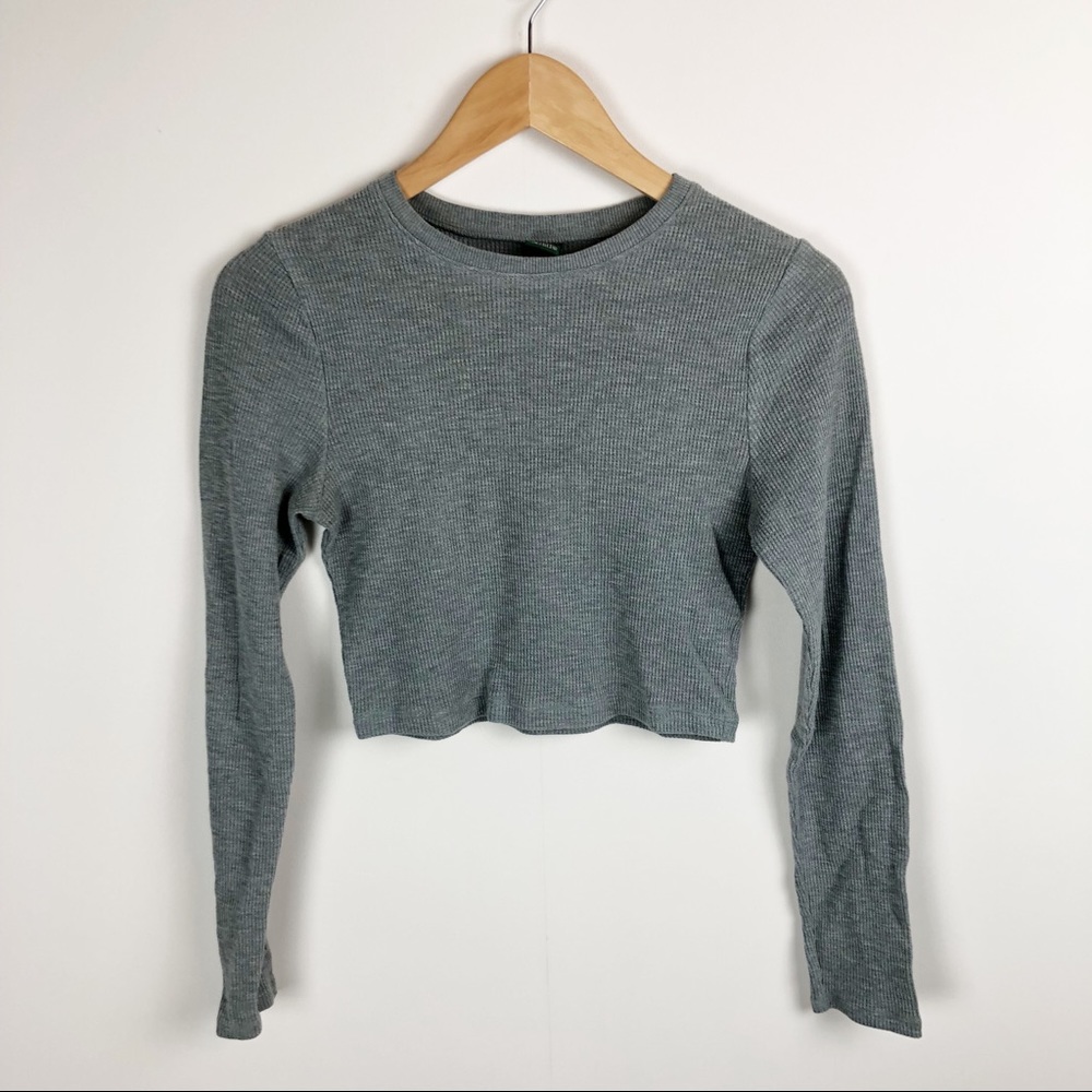 Wild Fable Waffle Knit Thermal Long Sleeve Crewneck Cropped Top